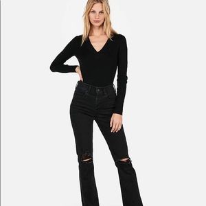 Black V-neck sweater